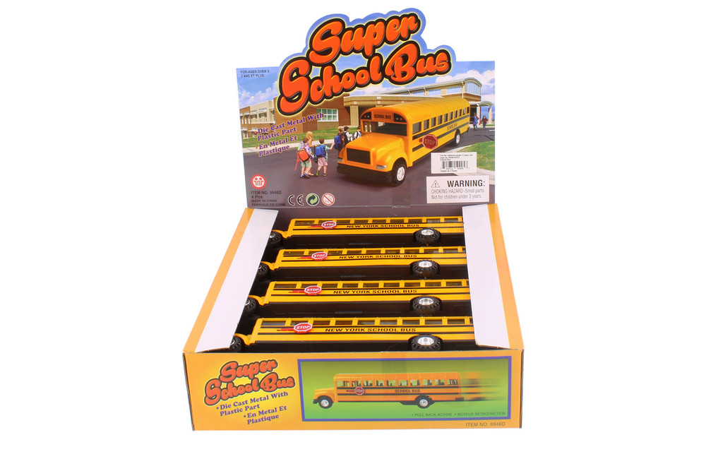Box of 4 New York Super School Bus, Yellow - Showcasts 9948/4DNY - 8.5" Scale Diecast Model Toy Cars