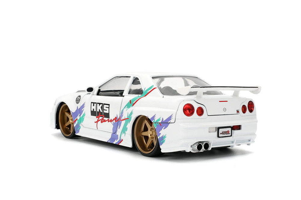 2002 Nissan Skyline GT-R (R34) "HKS Power", White - Jada Toys 36339 - 1/24 Scale Diecast Model Toy Car