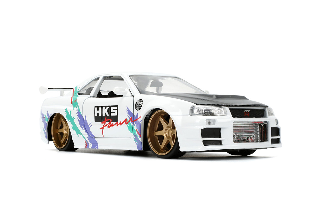 2002 Nissan Skyline GT-R (R34) "HKS Power", White - Jada Toys 36339 - 1/24 Scale Diecast Model Toy Car