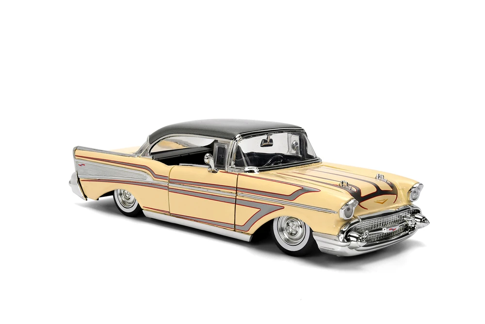 1957 Chevy Bel Air Hardtop, Glossy Beige/Gray - Jada Toys 36345 - 1/24 Scale Diecast Model Toy Car