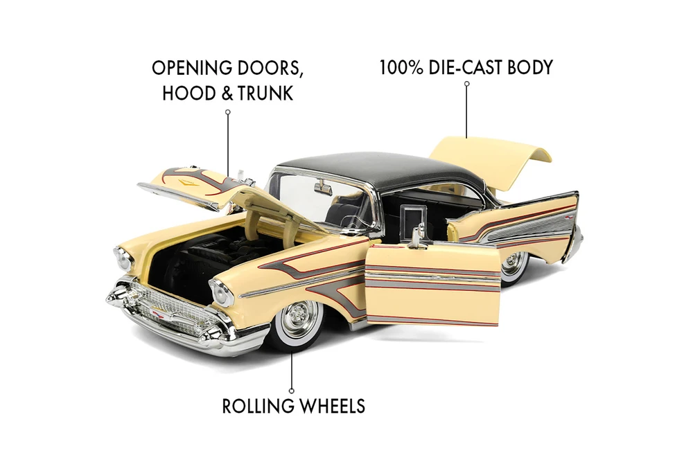 1957 Chevy Bel Air Hardtop, Glossy Beige/Gray - Jada Toys 36345 - 1/24 Scale Diecast Model Toy Car