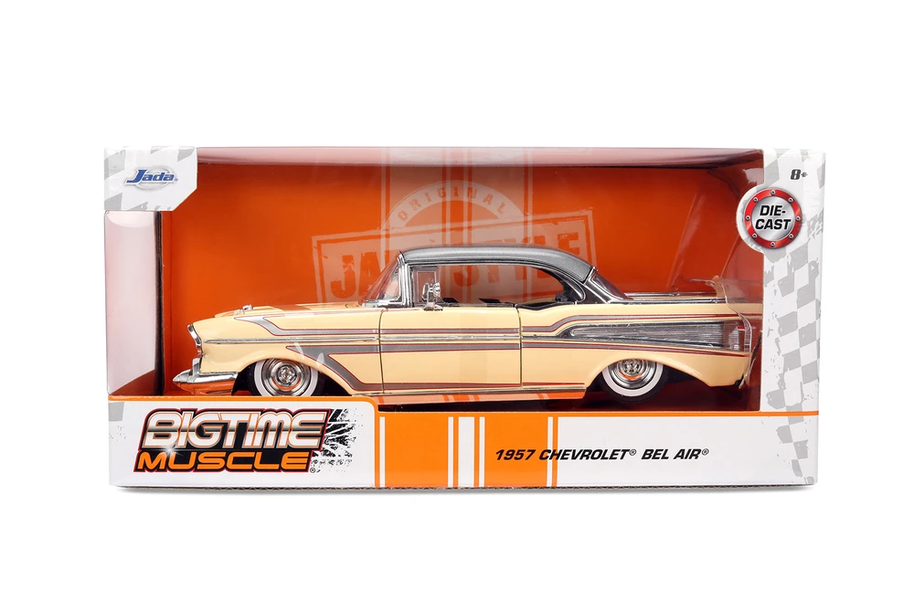 1957 Chevy Bel Air Hardtop, Glossy Beige/Gray - Jada Toys 36345 - 1/24 Scale Diecast Model Toy Car