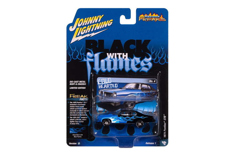 1974 Pontiac GTO (Black with Flames), Black/Blue - RC2 JLSP405/24B - 1/64 Sale Diecast Model Toy Car