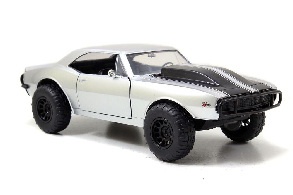 Fast & Furious Roman's Chevy Camaro Off Road, Silver with Stripes - Jada Toys 97166 - 1/24 Scale Diecast Model Toy Car