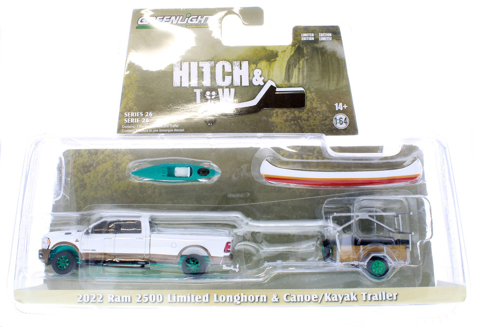 GREEN MACHINE 2022 Dodge Ram 2500 & Trailer w/Accessories, White - Greenlight 32260 - 1/64 scale Diecast Car