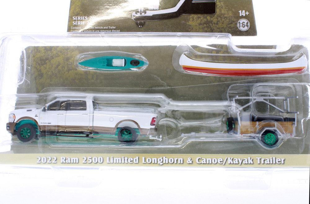 GREEN MACHINE 2022 Dodge Ram 2500 & Trailer w/Accessories, White - Greenlight 32260 - 1/64 scale Diecast Car