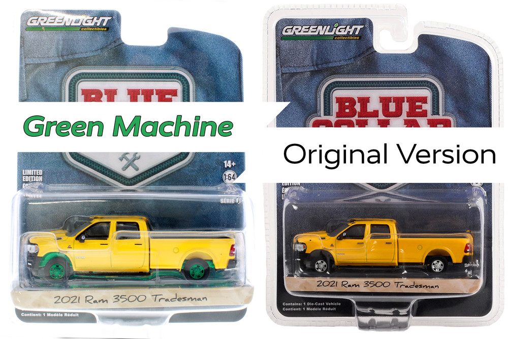 GREEN MACHINE 2021 Dodge Ram 3500 Tradesman Pickup, Yellow - Greenlight 35240E - 1/64 Scale Diecast Car