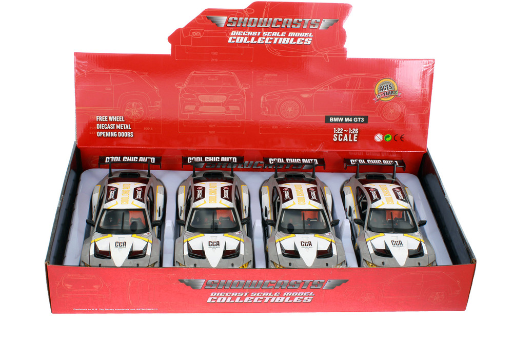 Box of 4 BMW M4 GT3 CCA "Cool Chic Auto", Gray - Showcasts 68282SD - 1/24 Scale Diecast Model Toy Cars