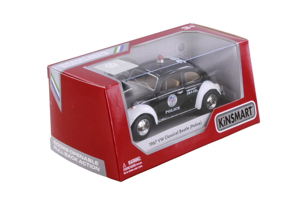 1967 Volkswagen Classical Beetle Police, Black/White - Kinsmart 5057WP - 1/32 Scale Diecast Model Toy Car