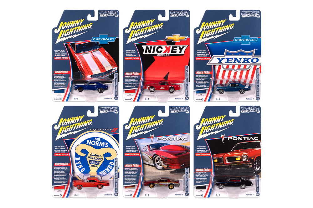 Box of 6 Muscle Cars U.S.A. 2025 Release 1 Set A, ASSTD - Johnny Lightning JLMC034/48A - 1/64 Scale Diecast Model Toy Cars