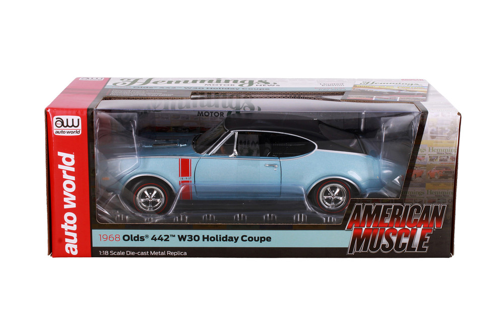 1968 Oldsmobile 442 W30 Holiday Coupe, Teal Frost - Auto World AMM1350 - 1/18 Scale Diecast Model Toy Car