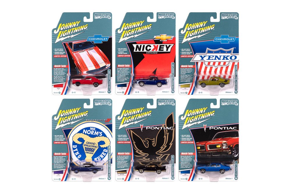 Box of 6 Muscle Cars U.S.A. 2025 Release 1 Set B, ASSTD - Johnny Lightning JLMC034/48B - 1/64 Scale Diecast Model Toy Cars