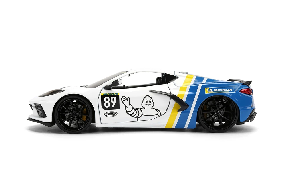 2020 Chevy Corvette Stingray C8 #89 "Michelin", White/Blue - Jada Toys 36597 - 1/24 Scale Diecast Model Toy Car