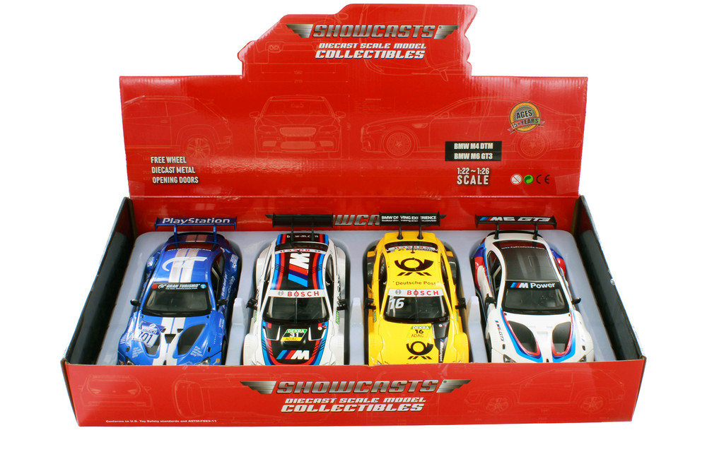 Box of 4 BMW M4 DTM & M6 GT3 Assortment - Showcasts 68255/56D - 1/24 Scale Diecast Model Toy Cars