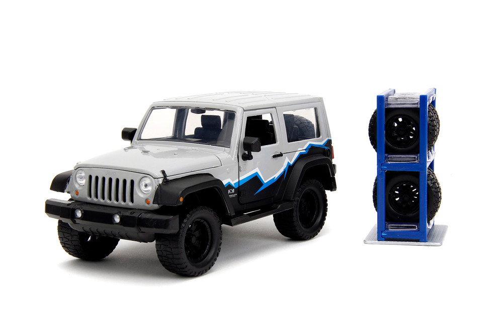 2007 Jeep Wrangler w/Extra Wheels, Light Gray/Black - Jada Toys 34194 - 1/24 Scale Diecast Model Toy Car