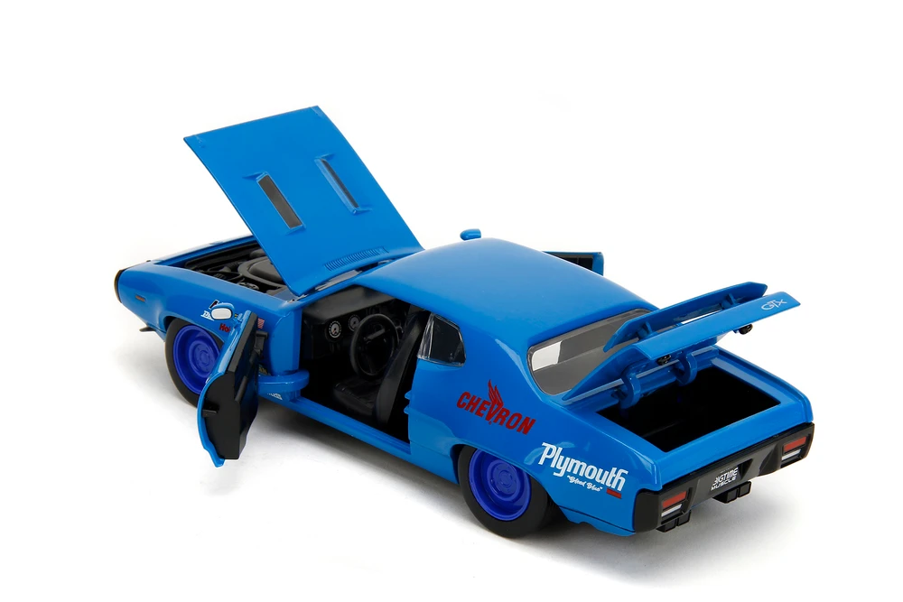 1972 Plymouth GTX #34 Hardtop, Blue - Jada Toys 35218 - 1/24 Scale Diecast Model Toy Car