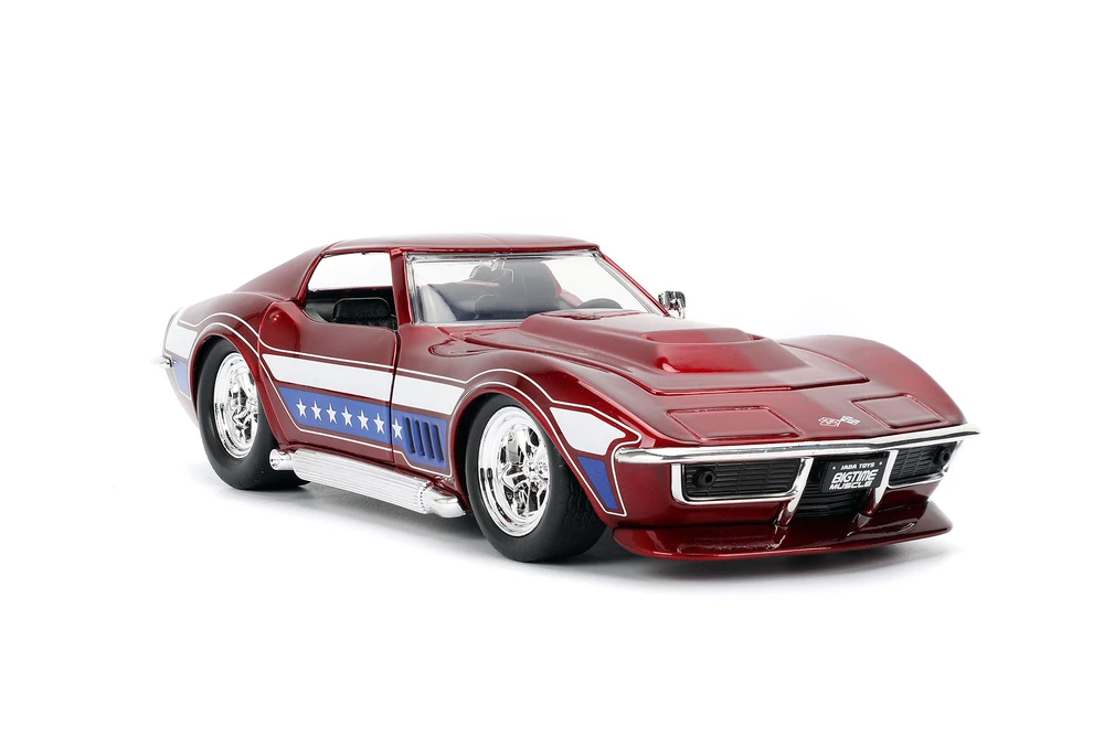 1969 Chevy Corvette Stingray ZL-1 Hardtop, Candy Red w/White & Blue Stripes - Jada Toys 35488 - 1/24 Scale Diecast Model Toy Car