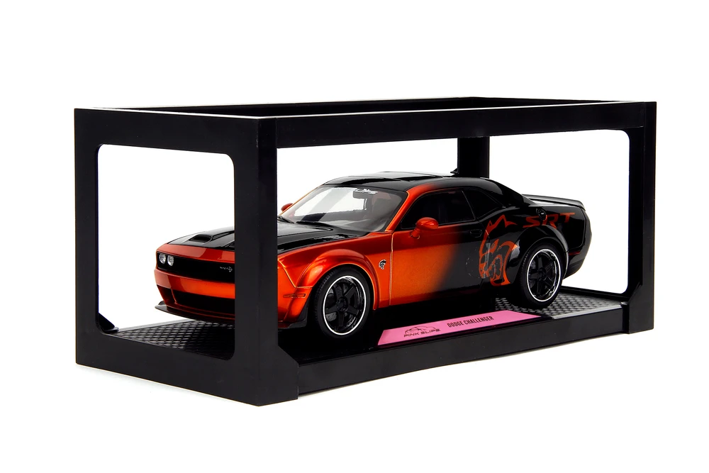 2015 Dodge Challenger SRT Hellcat Redeye Widebody w/Display Base, Orange/Black - Jada Toys 35722 - 1/18 Scale Diecast Model Toy Car