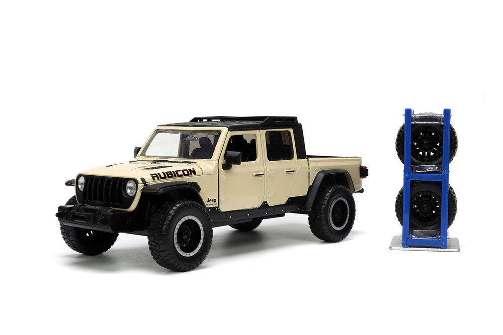 2020 Jeep Gladiator Rubicon Pickup Truck w/Roof Rack & Extra Wheels, Cream - Jada Toys 32711 - 1/24 Scale Diecast Model Toy Car