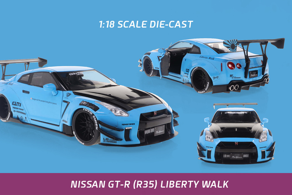 2023 Nissan GT-R (R35) Liberty Walk Body Kit 2.0, Baby Blue w