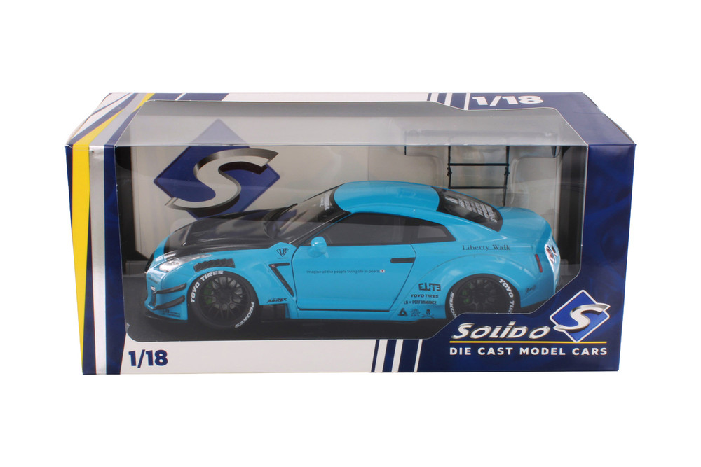 2023 Nissan GT-R (R35) Liberty Walk Body Kit 2.0, Baby Blue w/Black Hood - Solido S1805817 - 1/18 Scale Diecast Model Toy Car