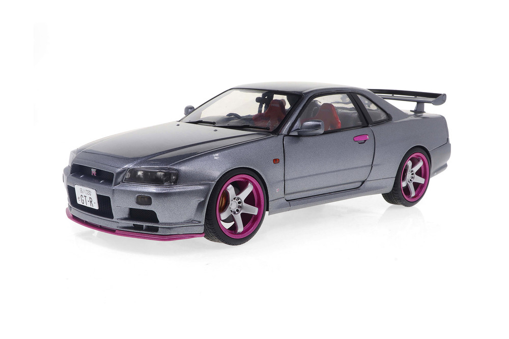 1999 Nissan Skyline (R34) GT-R Hardtop, Silver w/Purple Accents - Solido S1804310 - 1/18 Scale Diecast Model Toy Car