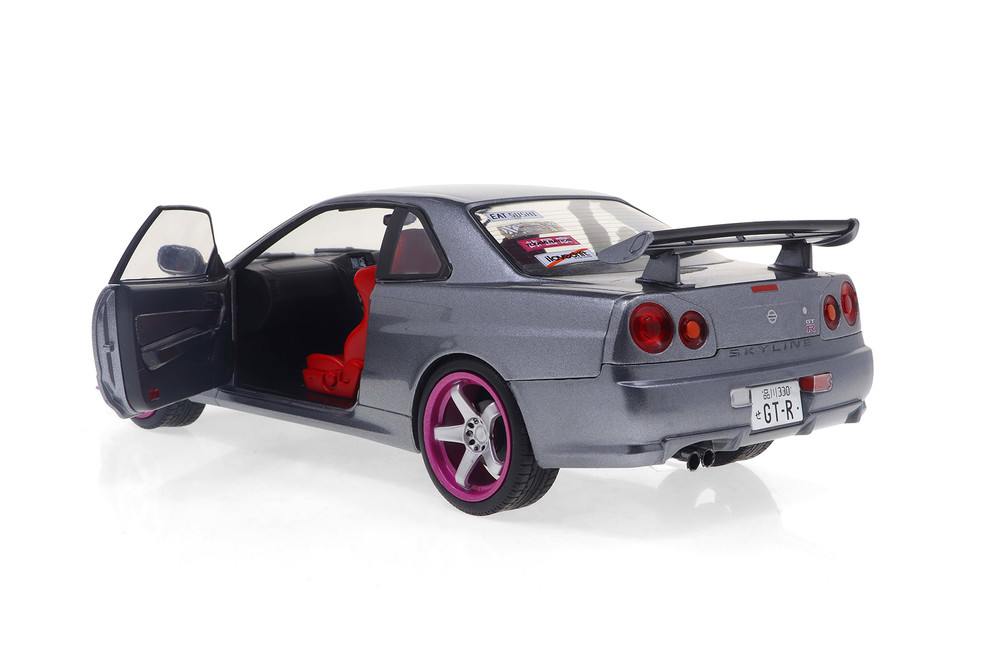 1999 Nissan Skyline (R34) GT-R Hardtop, Silver w/Purple Accents - Solido S1804310 - 1/18 Scale Diecast Model Toy Car