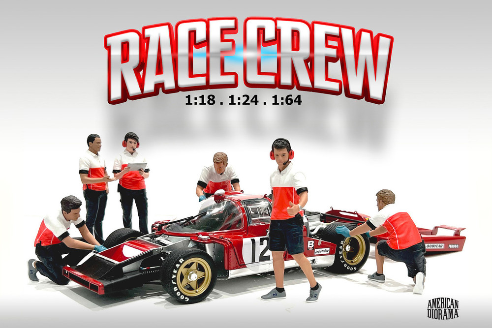 Race Crew Figure #3, Red/White - Showcasts AD-19003 - 1/18 Scale Figurine - Diorama Accessory