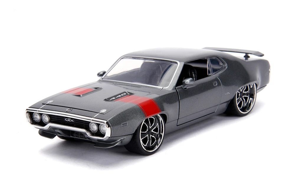 1972 Plymouth GTX Hardtop, Gray w/Red Stripe - Jada Toys 30530 - 1/24 Scale Diecast Model Toy Car