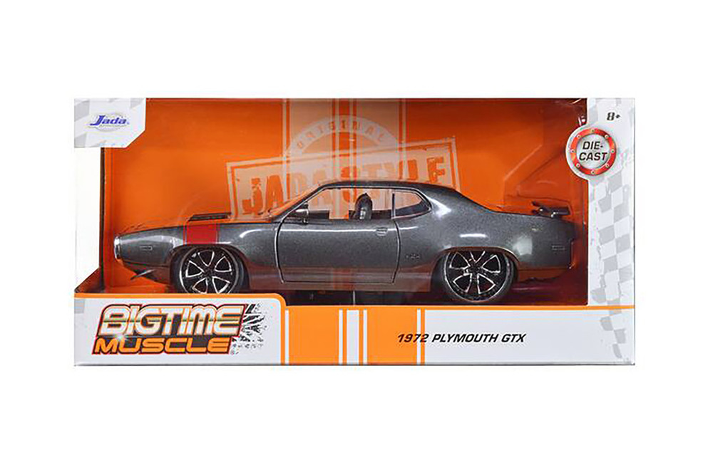 1972 Plymouth GTX Hardtop, Gray w/Red Stripe - Jada Toys 30530 - 1/24 Scale Diecast Model Toy Car