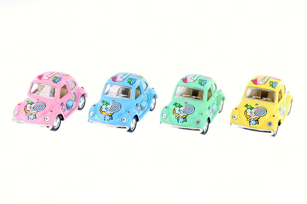 Box of 12 1967 Volkswagen Classic Beetle w/Decals Hardtop, ASSTD - Kinsmart 4026DYF - 4" Scale Diecast Model Toy Cars