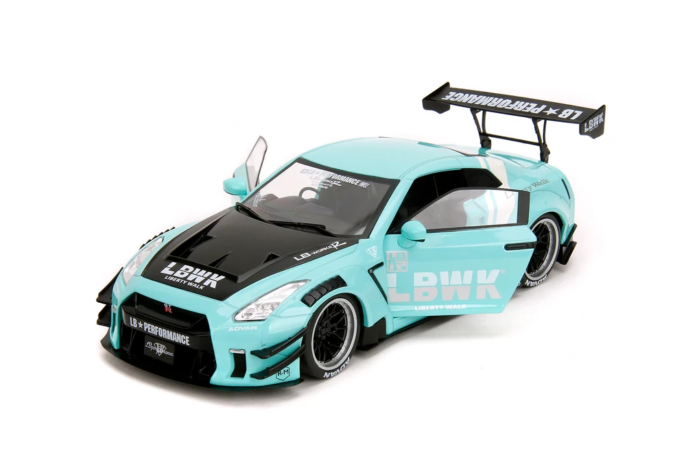 2020 Nissan GT-R (R35) w/Liberty Walk Body Kit 2.0 & Base, Seafoam Blue - Jada Toys 36382 - 1/18 Scale Diecast Model Toy Car