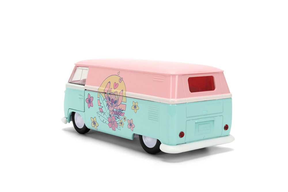 Disney Stitch 1961 Volkswagen Bus, Pastel Pink/Blue - Jada Toys 36358 - 1/32 Scale Diecast Model Toy Car