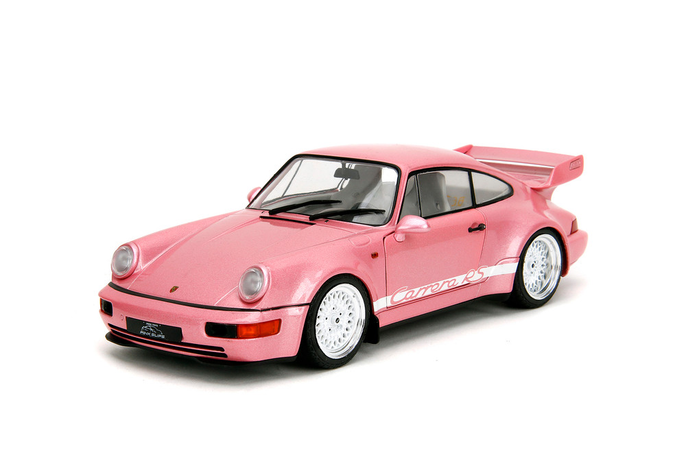 Porsche 911 Carrera RS (964) w/Display Base, Metallic Pink w/White Stripes - Jada Toys 35727 - 1/18 Scale Diecast Model Toy Car
