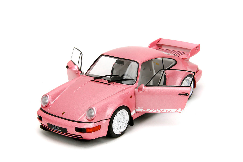 Porsche 911 Carrera RS (964) w/Display Base, Metallic Pink w/White Stripes - Jada Toys 35727 - 1/18 Scale Diecast Model Toy Car
