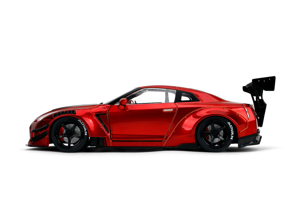 Nissan GT-R (R35) w/Liberty Walk Body Kit 2.0 & Display Base, Candy Red - Jada Toys 36465 - 1/18 Scale Diecast Model Toy Car