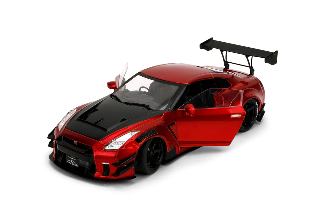 Nissan GT-R (R35) w/Liberty Walk Body Kit 2.0 & Display Base, Candy Red - Jada Toys 36465 - 1/18 Scale Diecast Model Toy Car