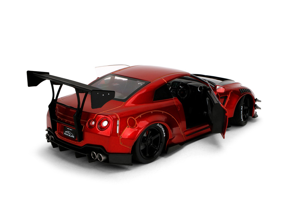 Nissan GT-R (R35) w/Liberty Walk Body Kit 2.0 & Display Base, Candy Red - Jada Toys 36465 - 1/18 Scale Diecast Model Toy Car
