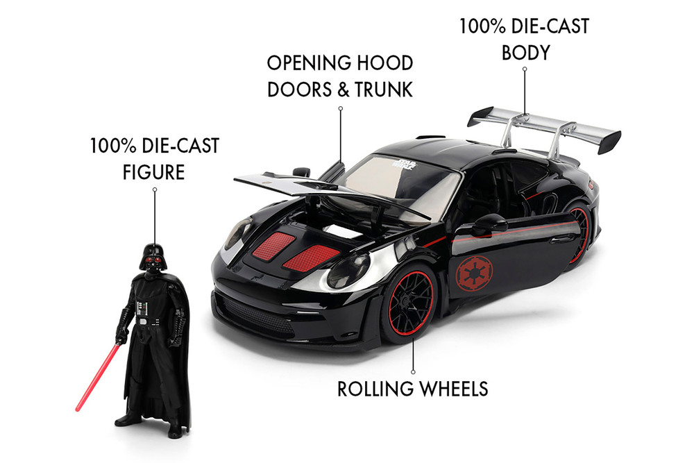 Porsche 911 GT3 RS (992) w/Darth Vader Figure, Star Wars - Jada Toys 36477 - 1/24 Scale Diecast Model Toy Car
