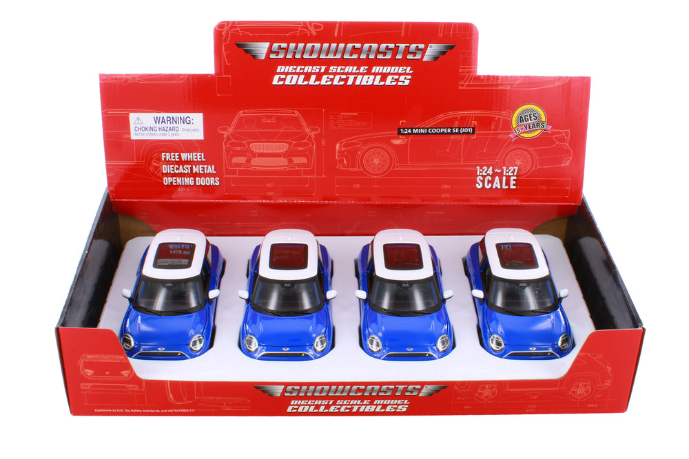 Box of 4 2024 Mini Cooper SE (J01), Blue - Showcasts 32926D - 1/24 Scale Diecast Model Toy Cars
