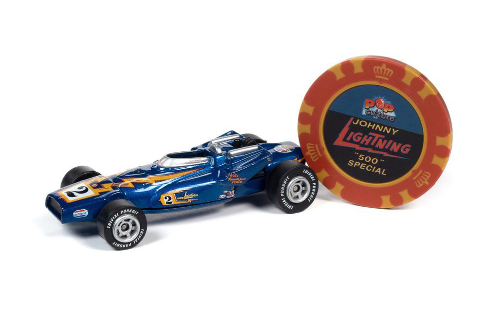 Johnny Lightning Special with Poker Chip (Collector Token) and Game Card, Blue Metallic - Johnny Lightning R-23578 - 1/64 scale Diecast Model Toy Car