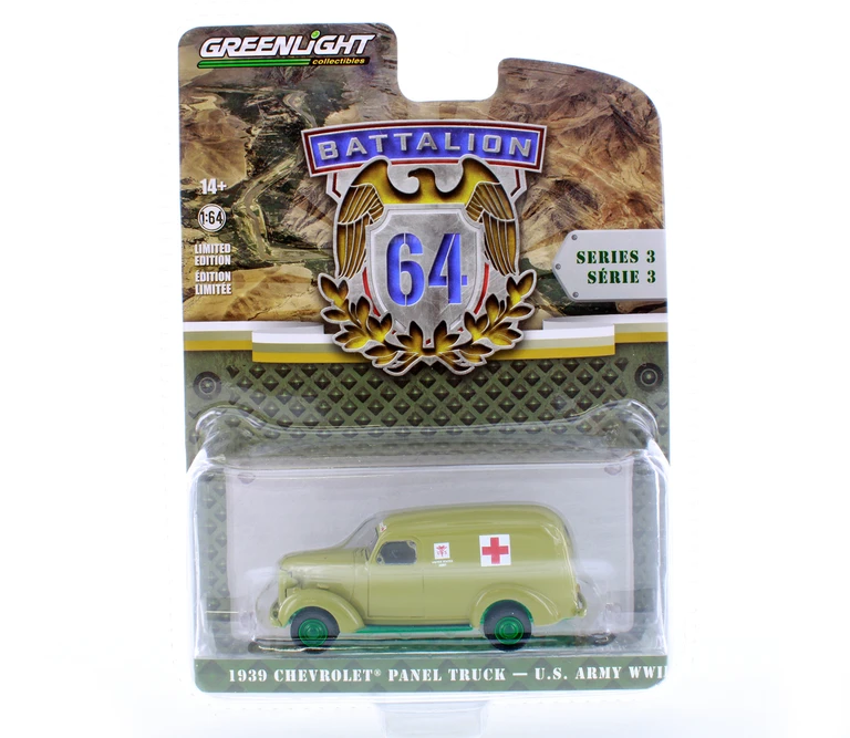 GREEN MACHINE 1939 Chevy Panel Truck Ambulance, Green - Greenlight 61030A/48 - 1/64 Scale Diecast Model Toy Car