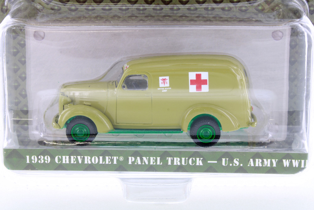 GREEN MACHINE 1939 Chevy Panel Truck Ambulance, Green - Greenlight 61030A/48 - 1/64 Scale Diecast Model Toy Car