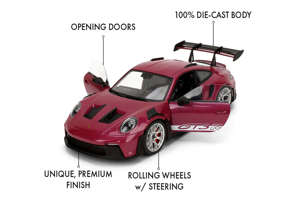 Porsche 911 GT3 RS w/Display Base, Cabernet Red - Jada Toys 36469 - 1/18 Scale Diecast Model Toy Car