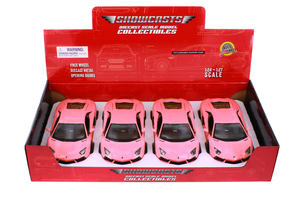 Box of 4 Lamborghini Aventador Coupe, Pink - Showcasts 37210DPK - 1/24 Scale Diecast Model Toy Cars