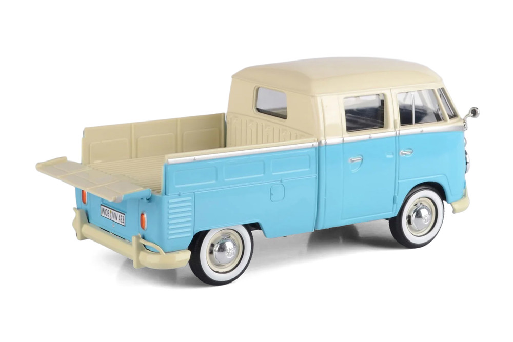 Volkswagen Type 2 (T1) Double Cab Pickup, Blue/Cream - Showcasts 71343BU - 1/24 Scale Diecast Model Toy Car