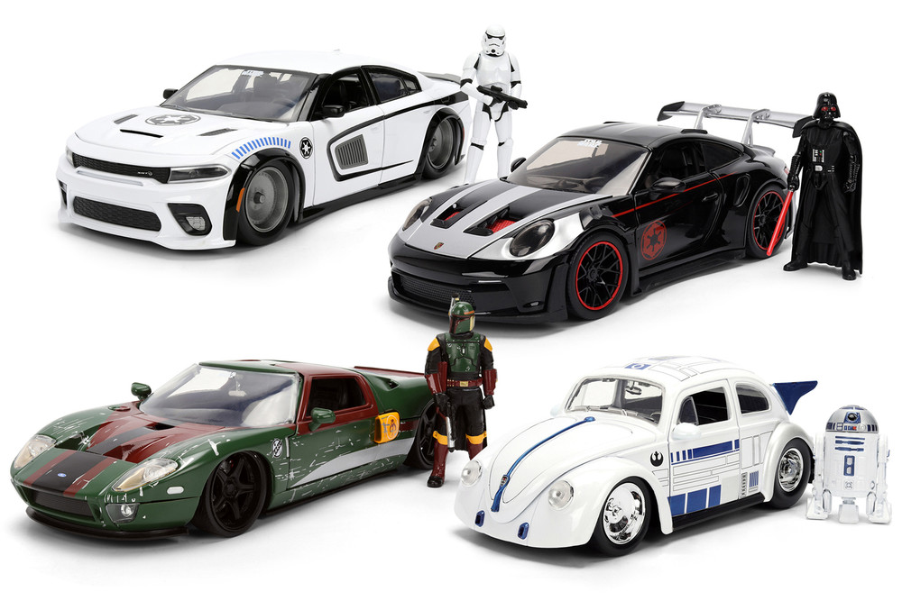 Star Wars 4-Pack Car & Figure - Jada Toys 36477-36478-36909-36912 - 1/24 Scale Diecast Model Toy Cars