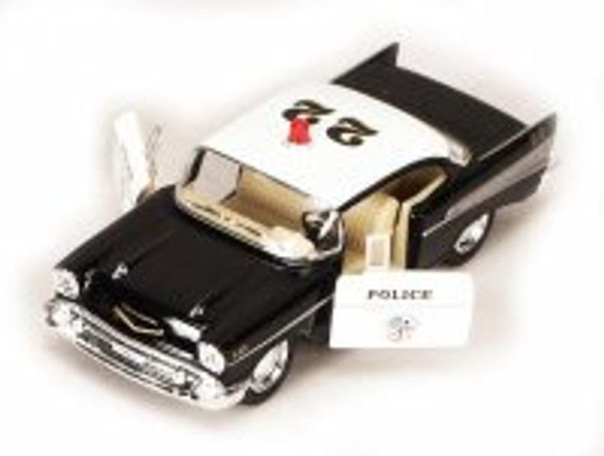 1957 Chevy Bel Air Police Car, Black - Kinsmart 5323D - 1/40