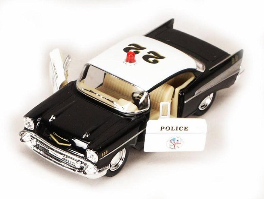 1957 Chevy Bel Air Police Car, Black - Kinsmart 5323D - 1/40 scale Diecast  Car (New, but NO BOX)