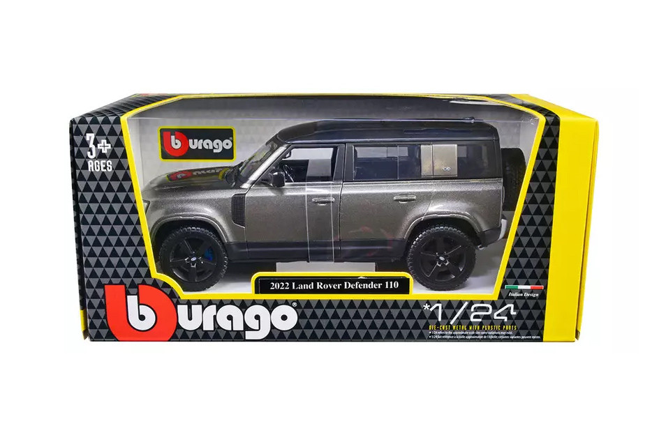2022 Land Rover Defender 110, Silver - Bburago 18-21101SV - 1/24 Scale Diecast Model Toy Car